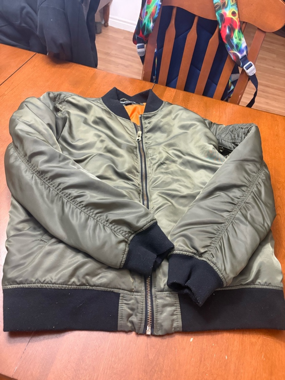 Men's Olive Bomber Jacket with Black Trim